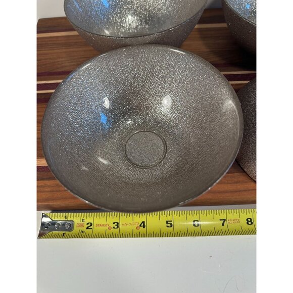 Set of 4 Sparkle Glitter Low Glass Bowls in Graphite Silver. Glittery, textured - Picture 3 of 7